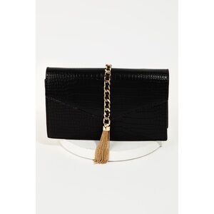 Black envelope flap crossbody Clutch with Gold Chain